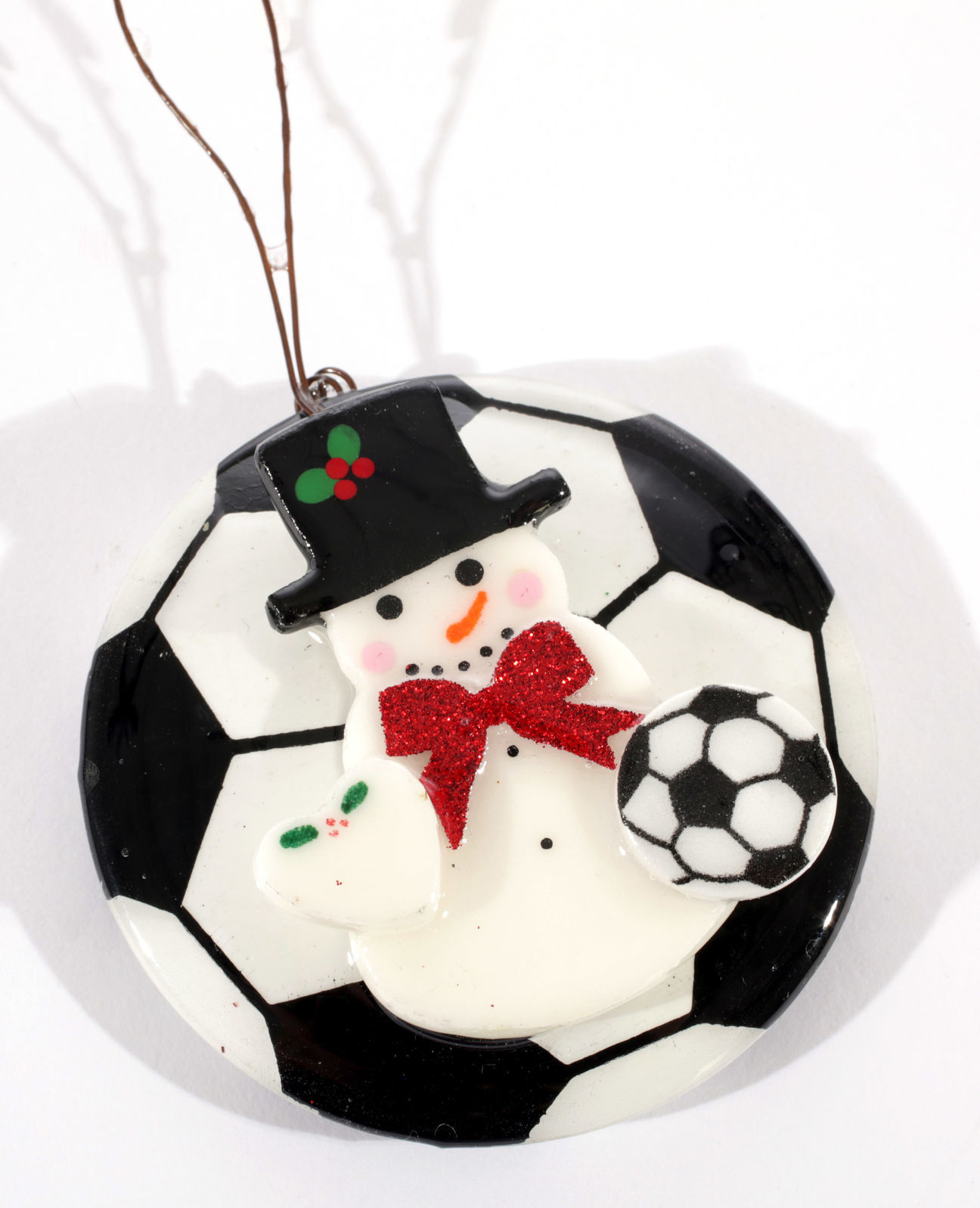 Snowman soccer ball ornament